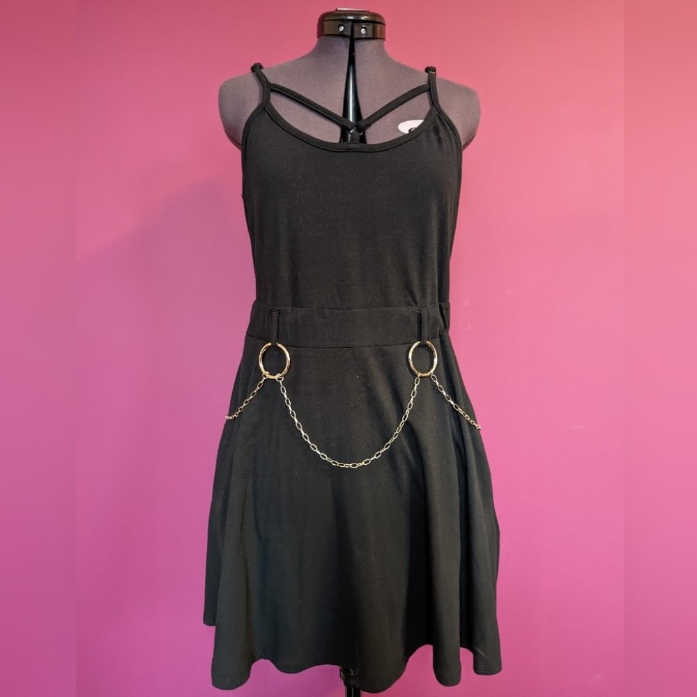 Hot Topic Chain Belt Strappy Skater Dress Black Medium